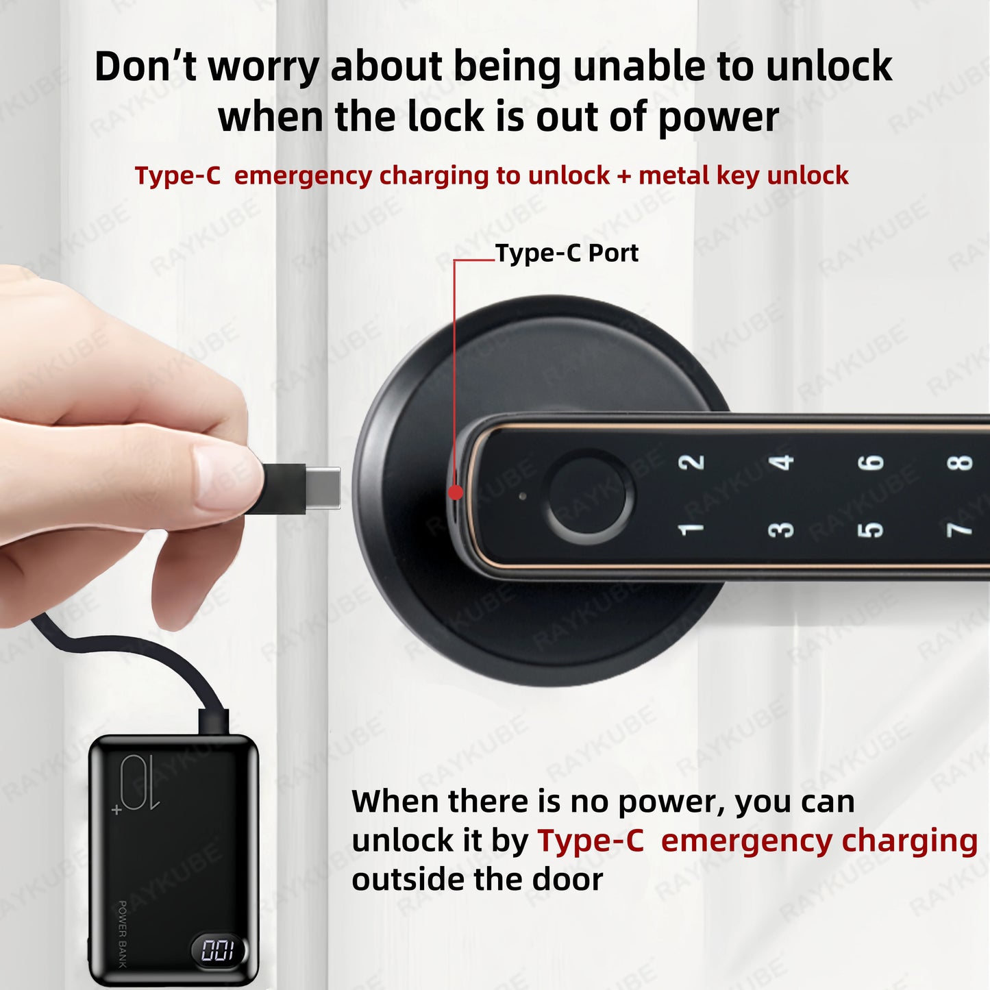 RAYKUBE M3-S Tuya BLE Smart Fingerprint Door Lock Electronic Lock with Password/Key/Smartlife/Tuya APP Remote Unlock For Bedroom
