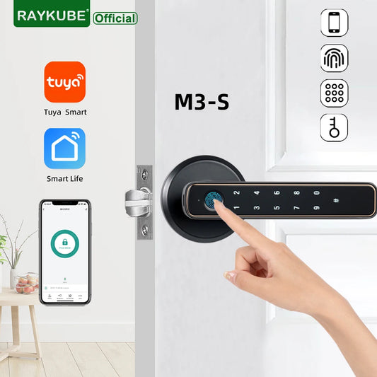 RAYKUBE M3-S Tuya BLE Smart Fingerprint Door Lock Electronic Lock with Password/Key/Smartlife/Tuya APP Remote Unlock For Bedroom